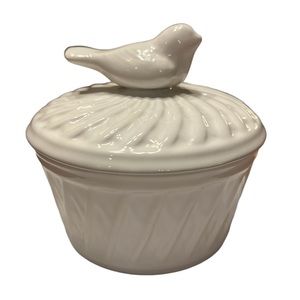 Horchow Italy Trinket Ceramic Container with Lid Bird White Collectible Decor